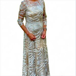 Tahari Arthur S. Levine Champagne Gold Sequin Gown, Size 2